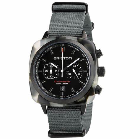 Reloj Briston Clubmaster Sport Chronograph 42mm Esfera Negra Correa NATO Gris 18142.PBAM.GTS.3.NG