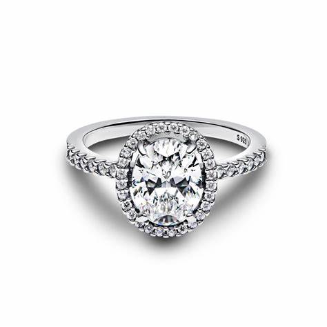 Pandora Oval Sparkling Halo Statement Ring 193777C01-52 – Sterling Silver, Cubic Zirconia