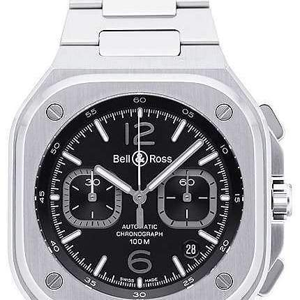 Bell & Ross BR 05 Chrono Black Steel Men's Automatic Watch BR05C-BLC-ST/SST - Black Dial, Stainless Steel Bracelet