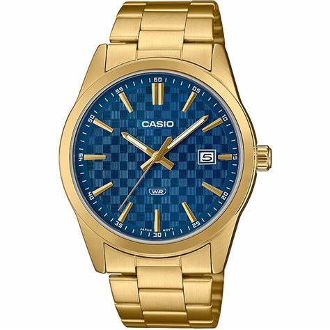 Casio MTP-VD03G-2AUDF Herrenuhr - Blaues Zifferblatt, goldfarbiges Edelstahlarmband