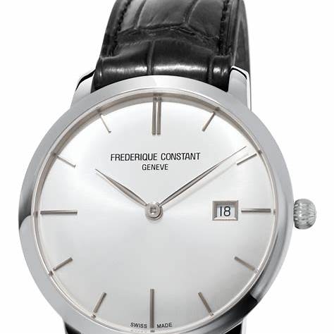 Frederique Constant Slimline Automatic FC-306S4S6 – Silver Dial, Stainless Steel Case, Black Leather Strap