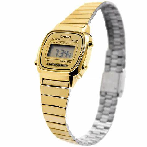 Casio LA-670WGA-9DF Women's Retro Digital Watch - Gold Stainless Steel Bracelet