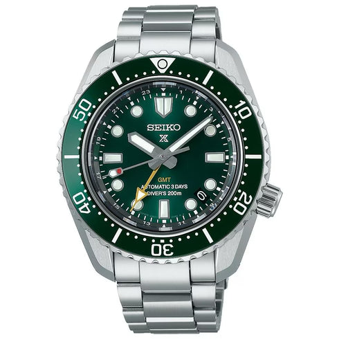 Seiko Prospex SPB381J1 Men's Automatic GMT Diver's Watch - 42mm Stainless Steel Case, Green Dial, Ceramic Bezel