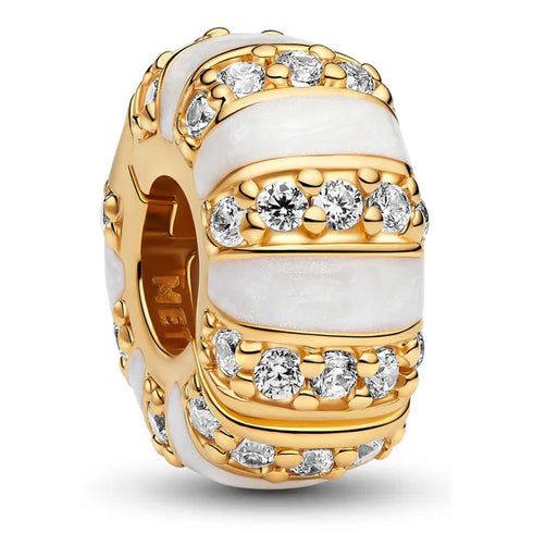 Pandora 763785C01 Breloque clip pierres et émail - plaqué or 14k avec émail blanc et zircon cubique