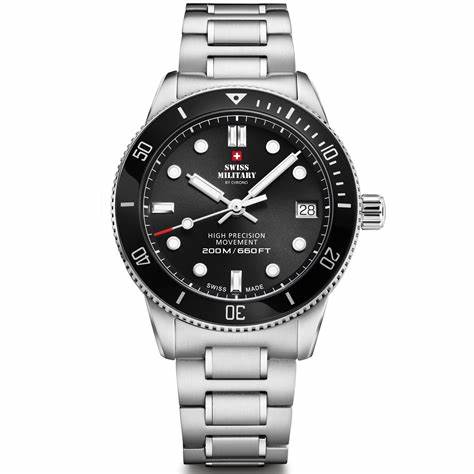 Swiss Military SM34089.01 Women's Dive Watch - Stainless Steel with Black Dial, 200M Water Resistance