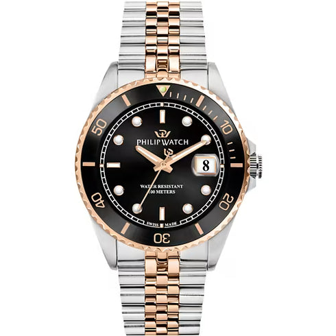 Philip Watch R8253597081 Orologio Caribe Sport da uomo - 42 mm, quadrante nero, acciaio bicolore