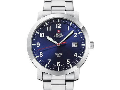 Swiss Military SM34083.09 Men's Analog Quartz Watch - Stainless Steel with Blue Dial