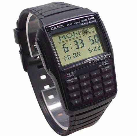 Casio DBC-32-1AES Herren-Datenbank-Rechneruhr - Schwarzes Harzarmband