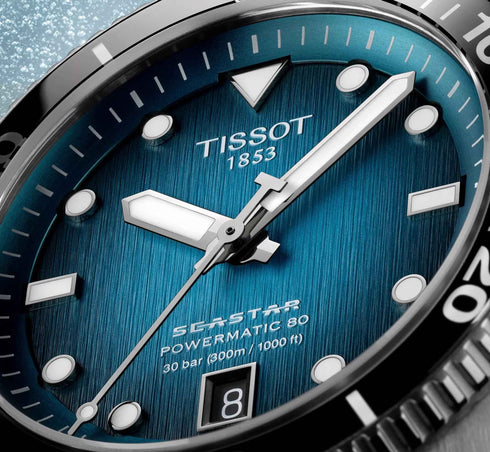 TISSOTTissot Seastar 1000 Powermatic 80 T120.807.11.091.00 Men's 40mm Automatic Dive Watch – Gradient Turquoise - Black Dial, Stainless Steel Bracelet, 300m Water ResistanceWATCHESEcecile