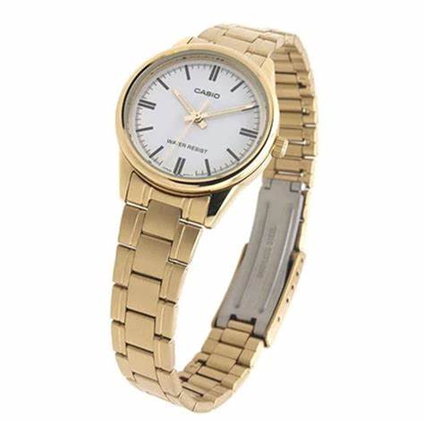 Casio LTP-V005G-7BUDF Damen Gold-Ton Edelstahl Uhr – Weißes Zifferblatt