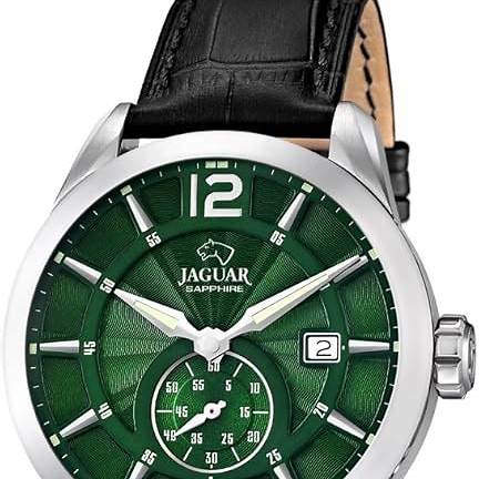 Orologio svizzero al quarzo Jaguar da uomo - Modello J663/3, cassa in acciaio, quadrante verde, cinturino in pelle nera