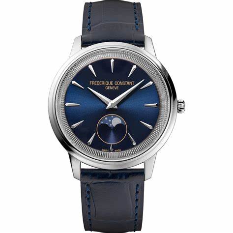 Frederique Constant Classics Moneta Moonphase FC-206N3S6 Orologio da uomo - Quadrante blu, cassa in acciaio, cinturino in pelle blu