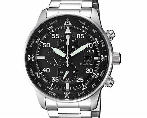 Citizen CA0690-88E Eco-Drive Aviator Chronograph para hombre - Esfera negra - Acero inoxidable