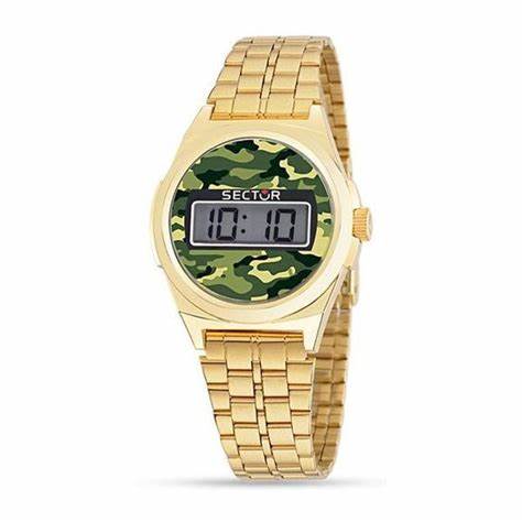 Sector Street Fashion R3253172004 Orologio digitale al quarzo da uomo - Quadrante verde 44 mm, bracciale in metallo dorato