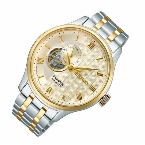 Seiko Presage SSA464J1 "Zen Garden" Reloj Automático Hombre - 41.8mm Acero Inoxidable Bicolor, Esfera Dorada Texturada