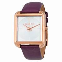 Orologio da donna Michael Kors Lake MK2585 - Cassa quadrata in oro rosa, cinturino in pelle color prugna