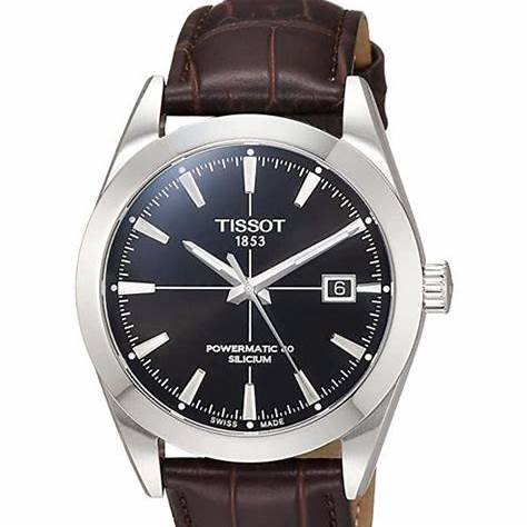 Tissot Gentleman Powermatic 80 Silicium Men's Watch - Black Dial, Stainless Steel Case, Brown Leather Strap