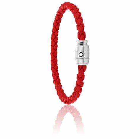 Montblanc 130903 Red Leather Bracelet with Stainless Steel Triple-Ring Clasp