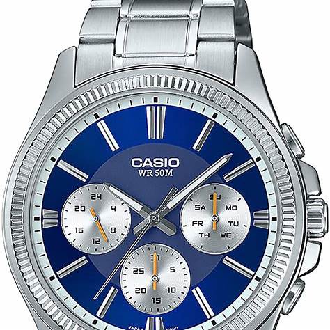 Casio MTP-1375PD-2A1VEF Herren Analog Uhr – Blaues Zifferblatt, Edelstahlarmband, Tag-Datum-Anzeige