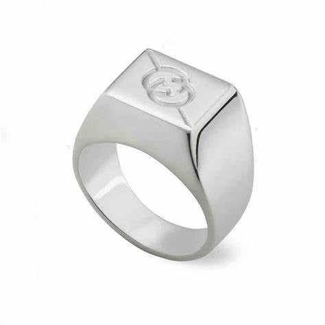 Gucci Tag Sterling Silver Square Signet Ring with Interlocking G Logo - Size 6