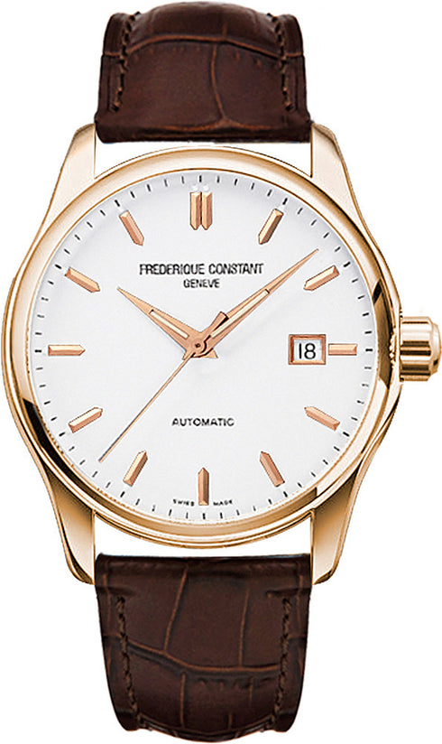 Frederique Constant FC-303V5B4 Men's Automatic Watch - Rose Gold-Plated Case, Brown Leather Strap