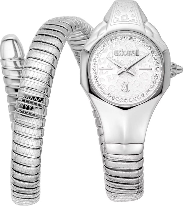 Just Cavalli JC1L354M0015 Signature Snake Fiore Watch – Silver Dial, 22mm