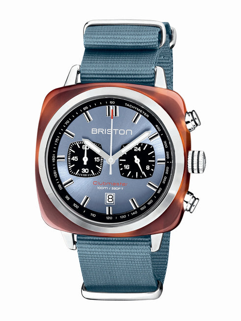 Briston Clubmaster Sport Chronograph 42mm Ice Blue Zifferblatt Blaues NATO-Armband 20142.SA.TS.25.NIB