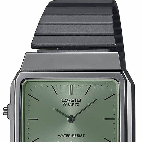 Casio AQ-800ECGG-3AEF Vintage Analog-Digital Watch - Green Dial, Gold Stainless Steel Bracelet