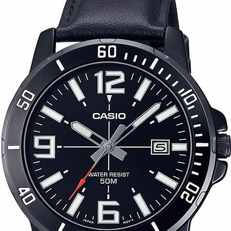 Casio MTP-VD01BL-1BVUDF Men's Watch - Black Dial, Leather Strap