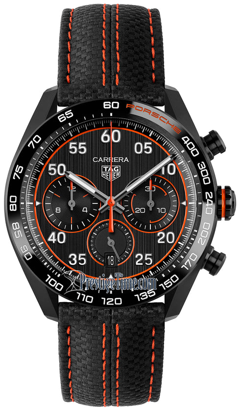 TAG Heuer Carrera X Porsche Orange Racing CBN2A1M.FC6526 Men's Watch - Black Dial, Leather Strap