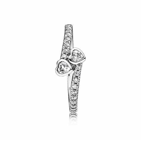 Anello Pandora 191023CZ Due cuori scintillanti - Argento con zirconia cubica, misura 56