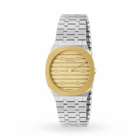 : Gucci 25H YA163502 Women's Watch – Gold Dial, Stainless Steel Bracelet