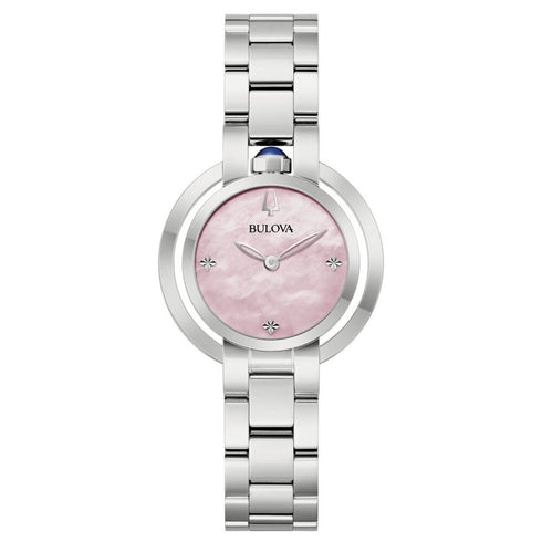 Bulova 96L338 Women's Watch – Silver Steel, Pink MOP Dial, Sapphire Crystal