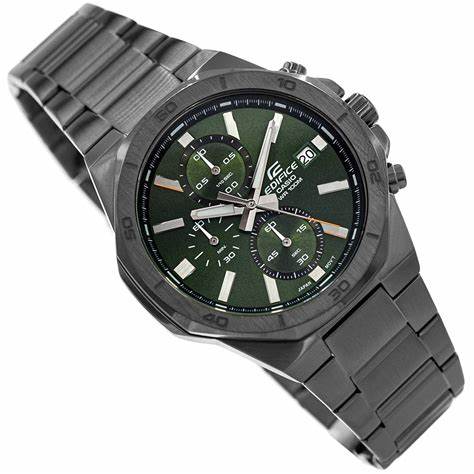 Casio Edifice EFV-640DC-3AVUEF Men's Chronograph Watch – Green Dial, Gray Ion-Plated Stainless Steel Bracelet