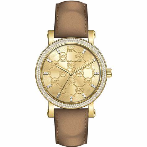 Michael Kors Corey MK2986 Women's Gold-Tone Watch - Brown Leather Strap