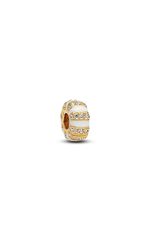 Pandora 763785C01 Breloque clip pierres et émail - plaqué or 14k avec émail blanc et zircon cubique