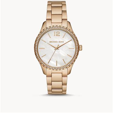 Michael Kors Layton MK6870 Women's Watch - Gold-Tone, Crystal-Embellished Bezel