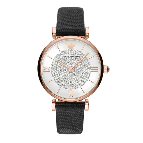Emporio Armani AR11387 Orologio da donna in pelle e cristalli - Oro rosa, 32 mm