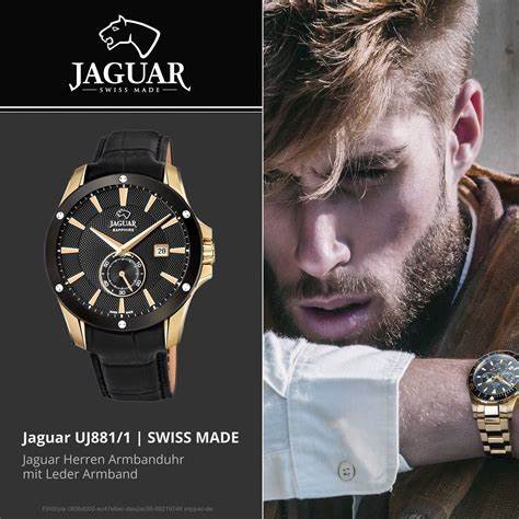 Jaguar Men's Swiss Quartz Watch - Model J881/1, Gold-Tone Stainless Steel Case, Black Dial, Leather Strap