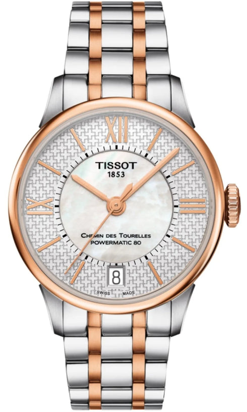 Tissot Chemin des Tourelles Powermatic 80 Helvetic Pride Lady Watch - Mother-of-Pearl Dial, Two-Tone Stainless Steel Bracelet