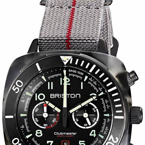 Briston Clubmaster Outdoor Cronógrafo 44mm Esfera Negra Caja de Acero PVD Negro con Acetato de Carey Gris y Correa de Tela Elástica Gris Modelo: 23144.PGAM.GT.3.EG