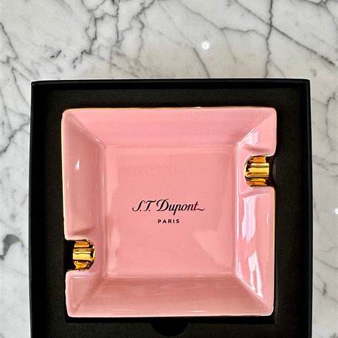 S.T. Dupont Mini Pastel Pink Ashtray Model 006278 - Porcelain with Rose Gold Finishes