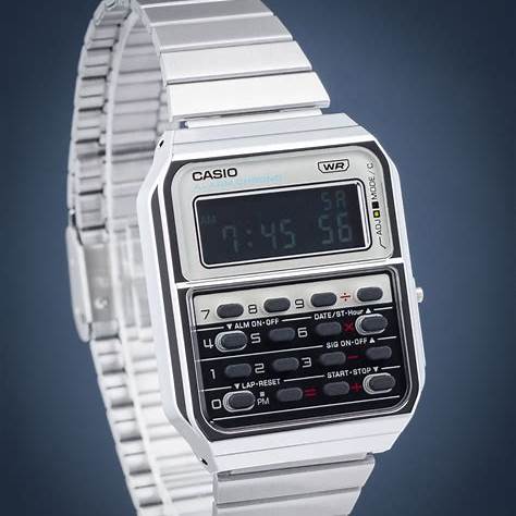 Casio Vintage CA-500WE-7BEF Unisex Watch - Calculator, White Dial, Stainless Steel Bracelet