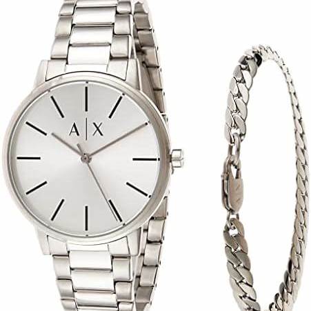 Armani Exchange AX7138SET Men's Cayde Silver-Tone Watch & Bracelet Set