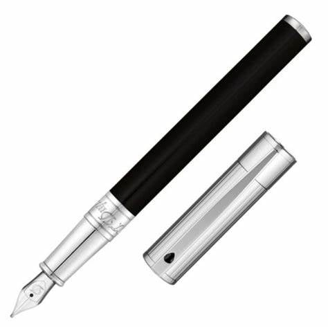 S.T. Dupont D-Initial Fountain Pen Model 260204 - Black and Chrome Finish