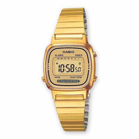 Casio LA-670WGA-9DF Women's Retro Digital Watch - Gold Stainless Steel Bracelet