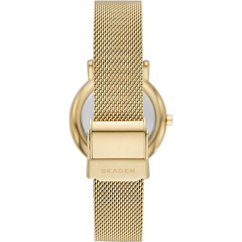 Orologio Skagen Denmark Signatur Lille SKW3111 Donna - Maglia oro, quadrante nero, 30mm