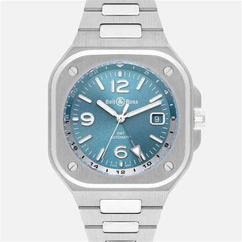 Bell & Ross BR 05 GMT Sky Blue Men's Automatic Watch BR05G-PB-ST/SST - Blue Dial, Stainless Steel Bracelet