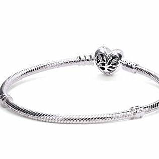 Pandora Moments 598827C01 Family Tree Heart Clasp Snake Chain Bracelet - Sterling Silver, 16cm