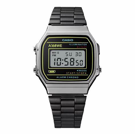 Casio A168WEHB-1AEF Vintage Digital Watch - Black Dial, Stainless Steel Bracelet